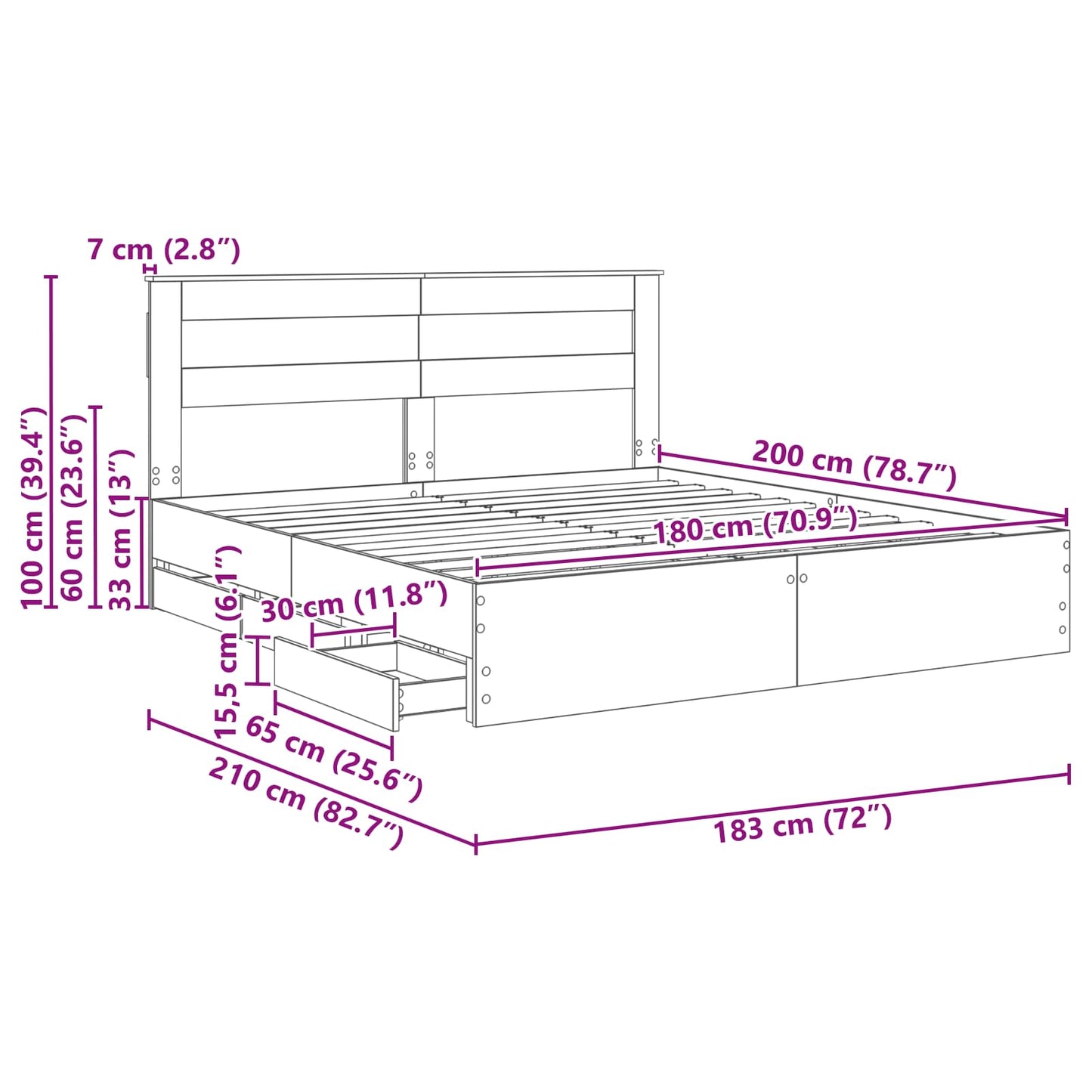vidaXL Bed Frame with Drawer Grey Sonoma 180 x 200 cm Engineer Wood