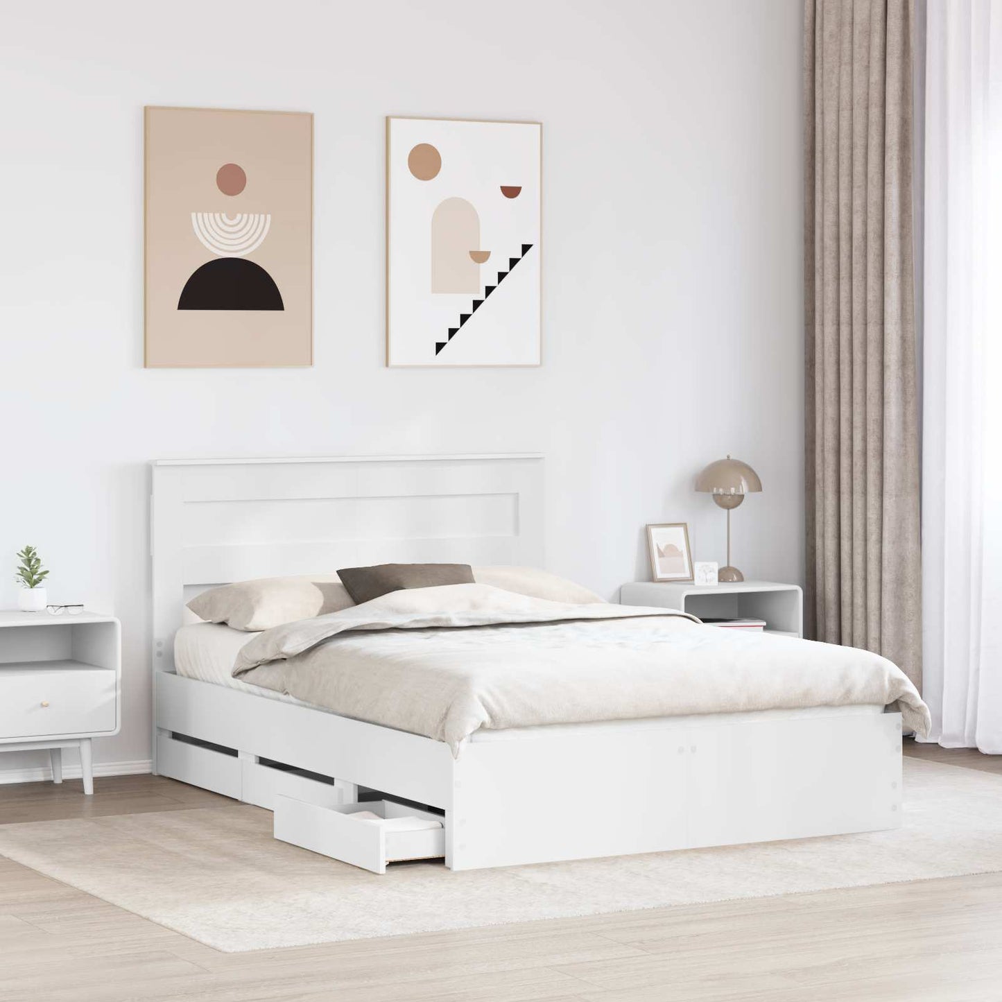 vidaXL Bed Frame with Drawer White 160 x 200 cm Engineer Wood