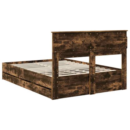 vidaXL Bed Frame with Drawer Smoked Oak 160 x 200 cm Engineer Wood