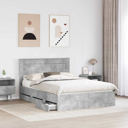 vidaXL Bed Frame with Drawer Concrete Grey 140 x 190 cm Engineer Wood