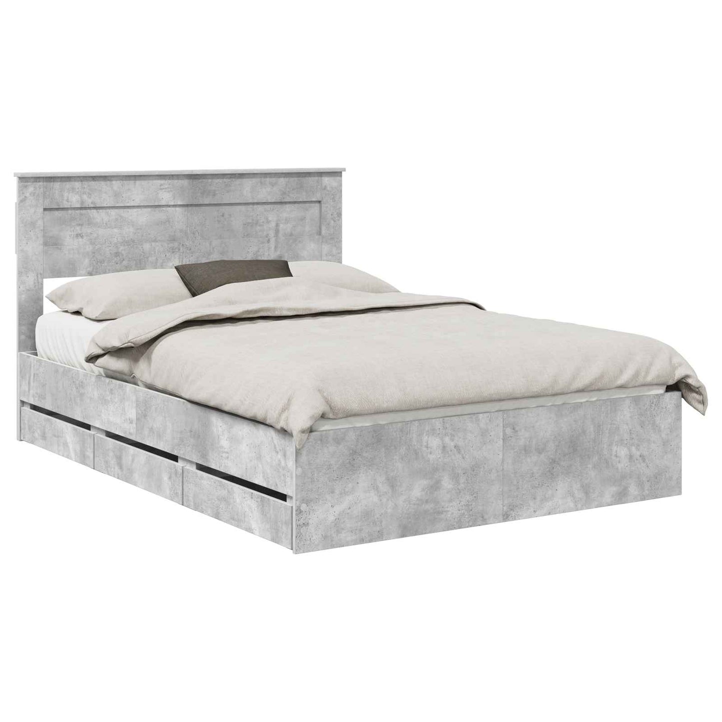 vidaXL Bed Frame with Drawer Concrete Grey 140 x 190 cm Engineer Wood