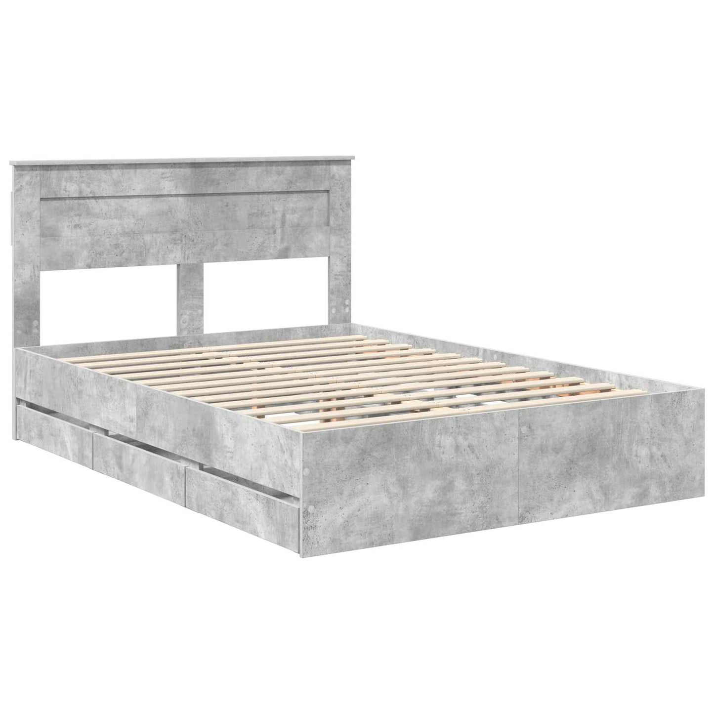 vidaXL Bed Frame with Drawer Concrete Grey 140 x 190 cm Engineer Wood