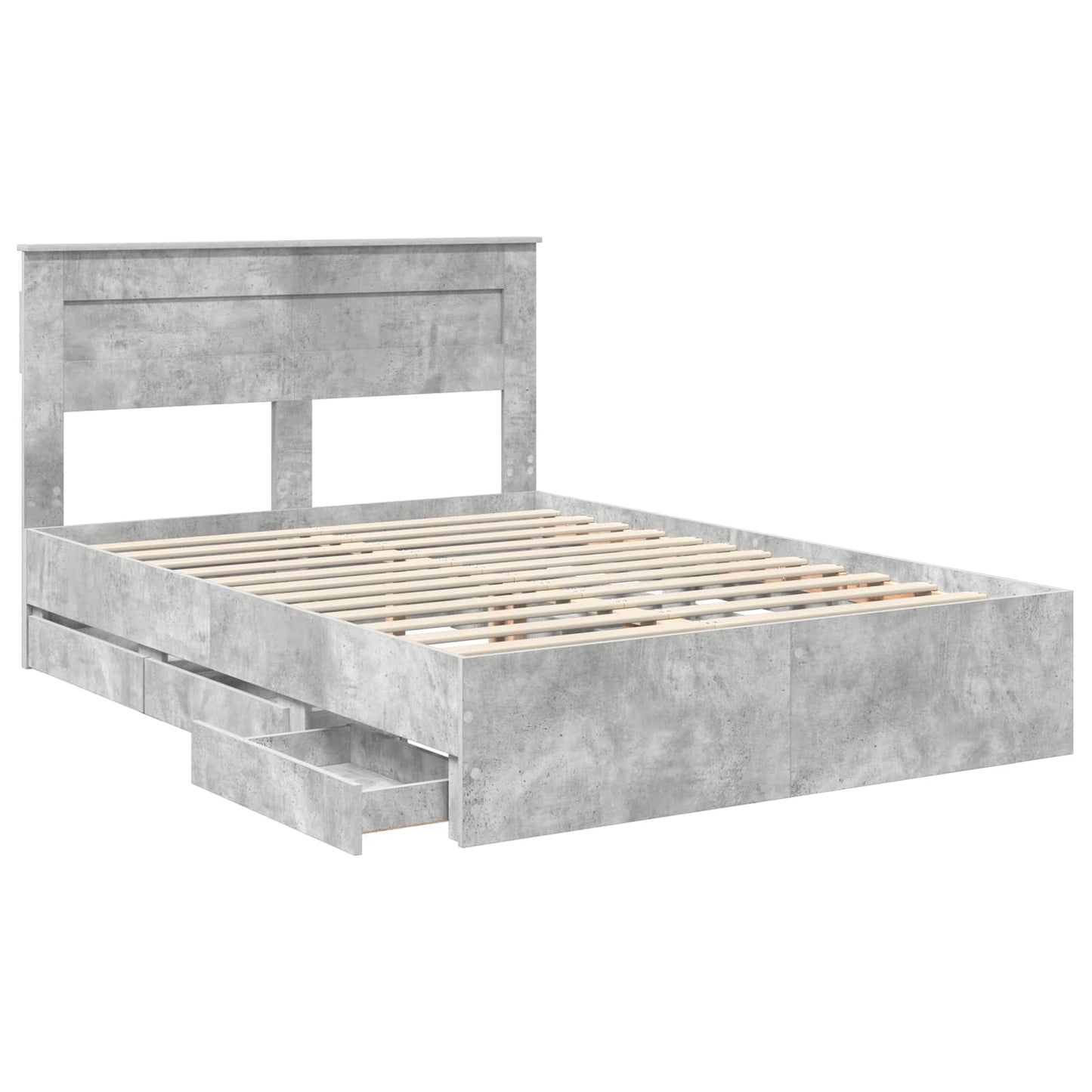 vidaXL Bed Frame with Drawer Concrete Grey 140 x 190 cm Engineer Wood