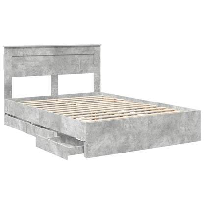 vidaXL Bed Frame with Drawer Concrete Grey 140 x 190 cm Engineer Wood