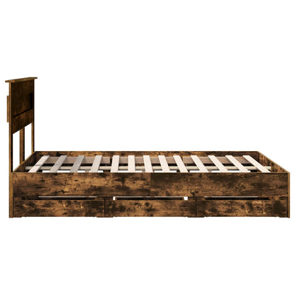 vidaXL Bed Frame with Drawer Smoked Oak 140 x 200 cm Engineer Wood