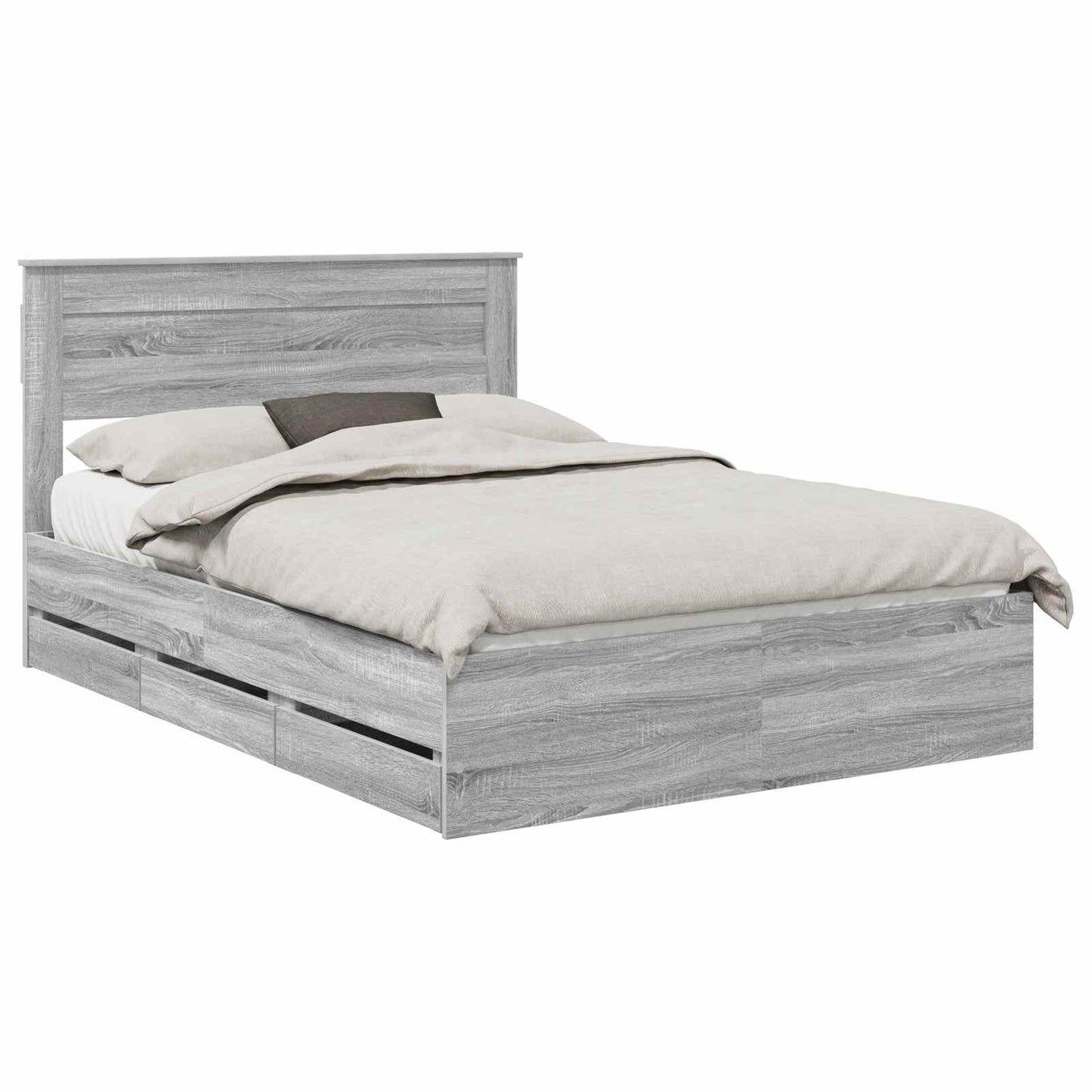 vidaXL Bed Frame with Drawer Grey Sonoma 140 x 200 cm Engineer Wood