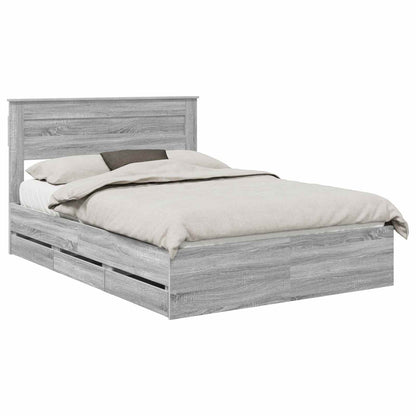 vidaXL Bed Frame with Drawer Grey Sonoma 140 x 200 cm Engineer Wood