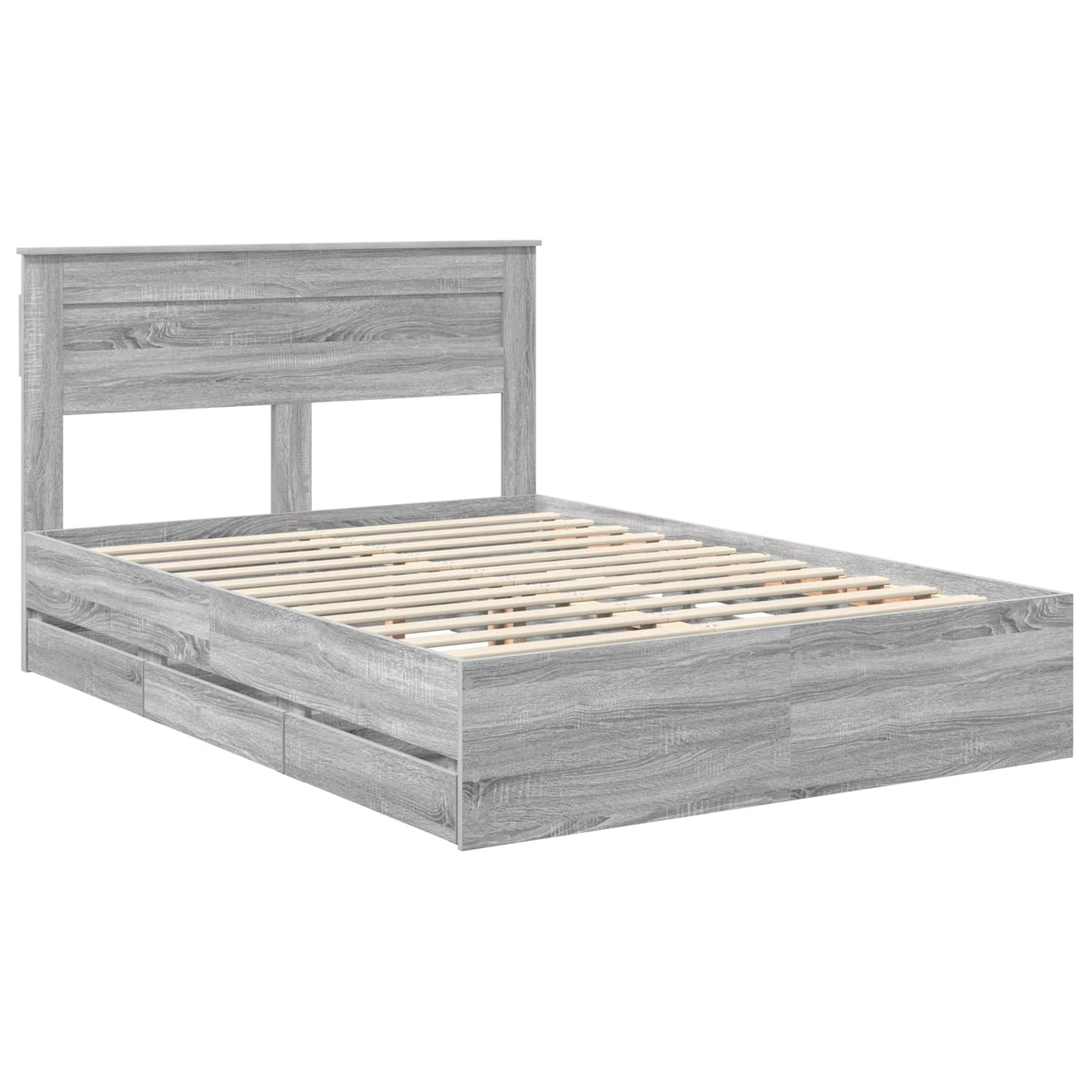 vidaXL Bed Frame with Drawer Grey Sonoma 140 x 200 cm Engineer Wood