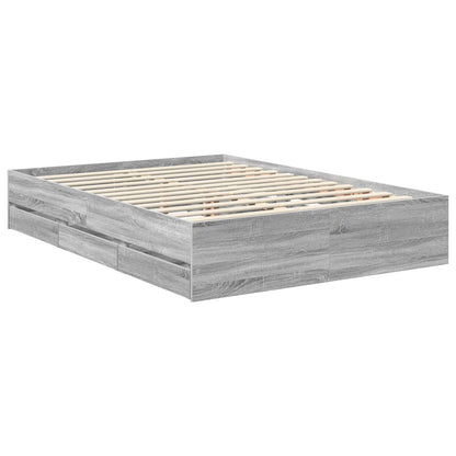 vidaXL Bed Frame with Drawer Grey Sonoma 140 x 200 cm Engineer Wood