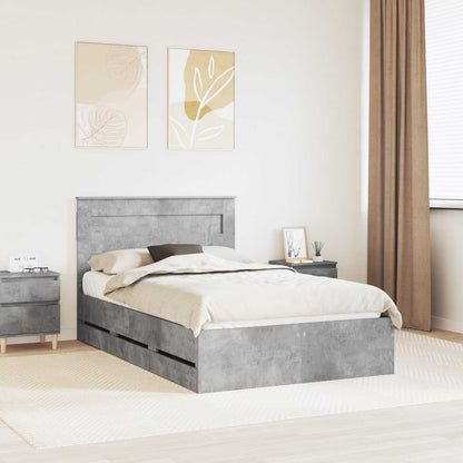 vidaXL Bed Frame with Drawer Concrete Grey 135 x 190 cm Engineer Wood