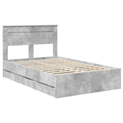 vidaXL Bed Frame with Drawer Concrete Grey 135 x 190 cm Engineer Wood