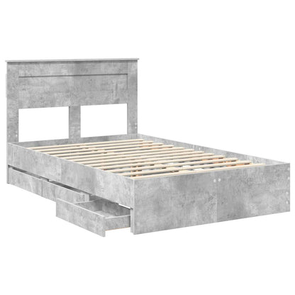 vidaXL Bed Frame with Drawer Concrete Grey 135 x 190 cm Engineer Wood