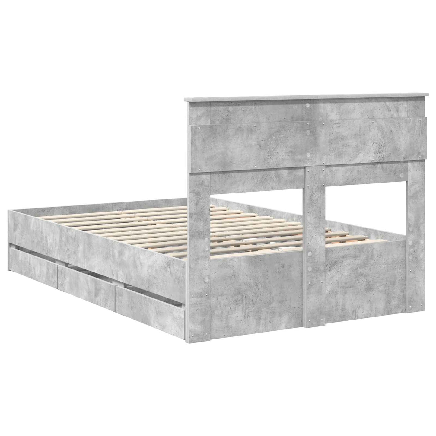 vidaXL Bed Frame with Drawer Concrete Grey 135 x 190 cm Engineer Wood