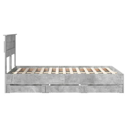 vidaXL Bed Frame with Drawer Concrete Grey 135 x 190 cm Engineer Wood