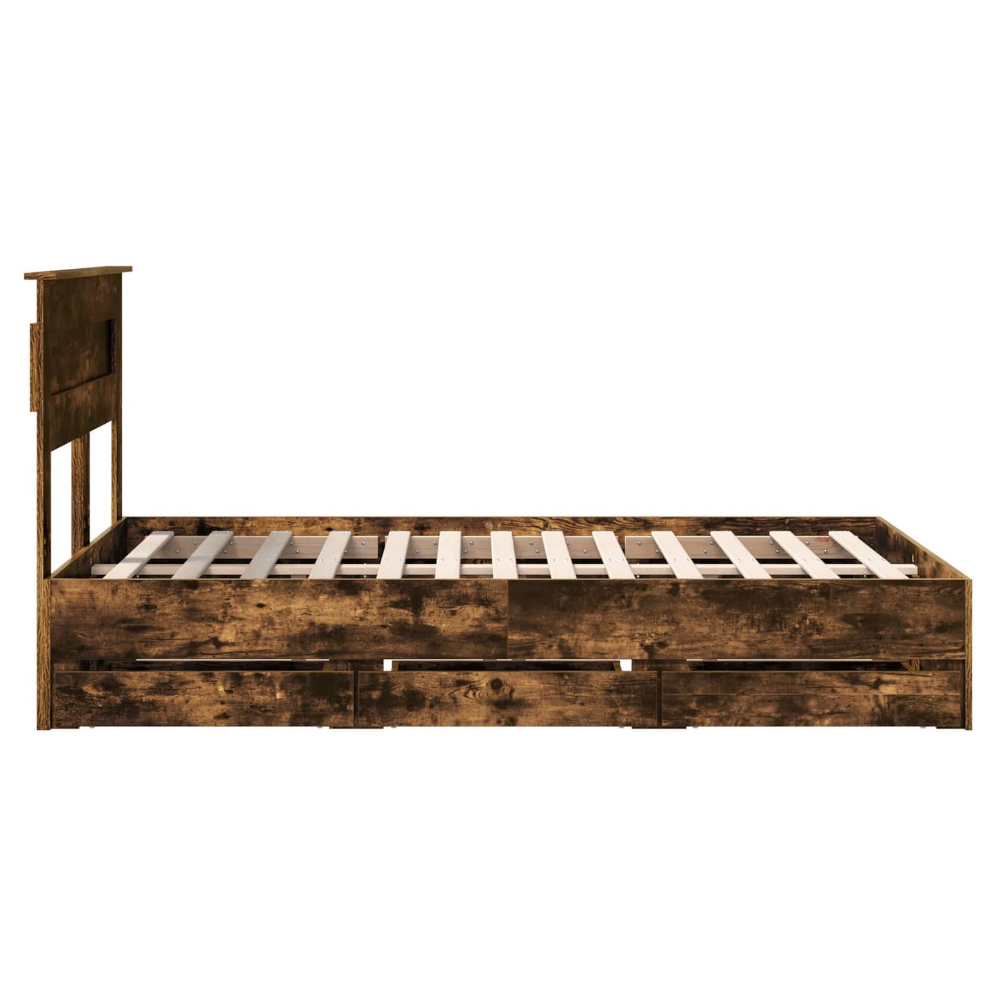 vidaXL Bed Frame with Drawer Smoked Oak 135 x 190 cm Engineer Wood