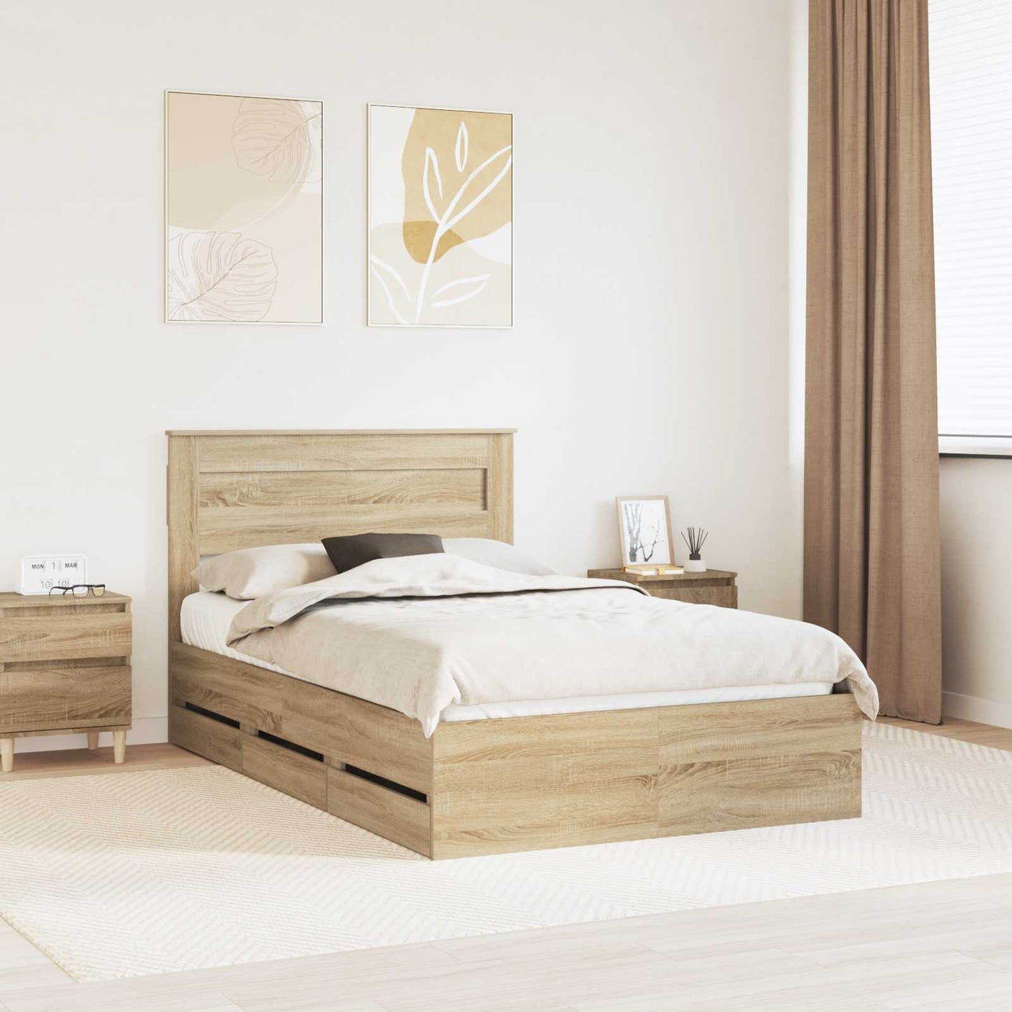vidaXL Bed Frame with Drawer Sonoma Oak 120 x 190 cm Engineer Wood