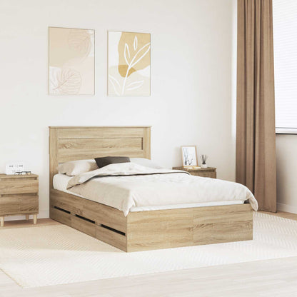 vidaXL Bed Frame with Drawer Sonoma Oak 120 x 190 cm Engineer Wood
