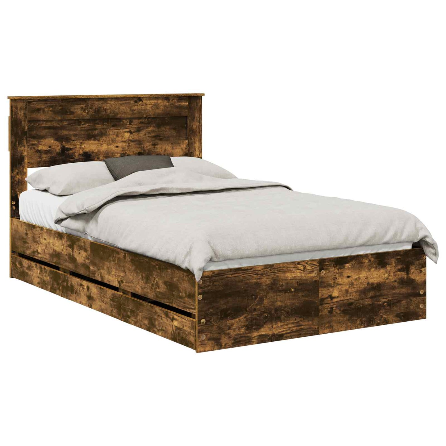 vidaXL Bed Frame with Drawer Smoked Oak 120 x 190 cm Engineer Wood