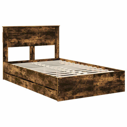 vidaXL Bed Frame with Drawer Smoked Oak 120 x 190 cm Engineer Wood