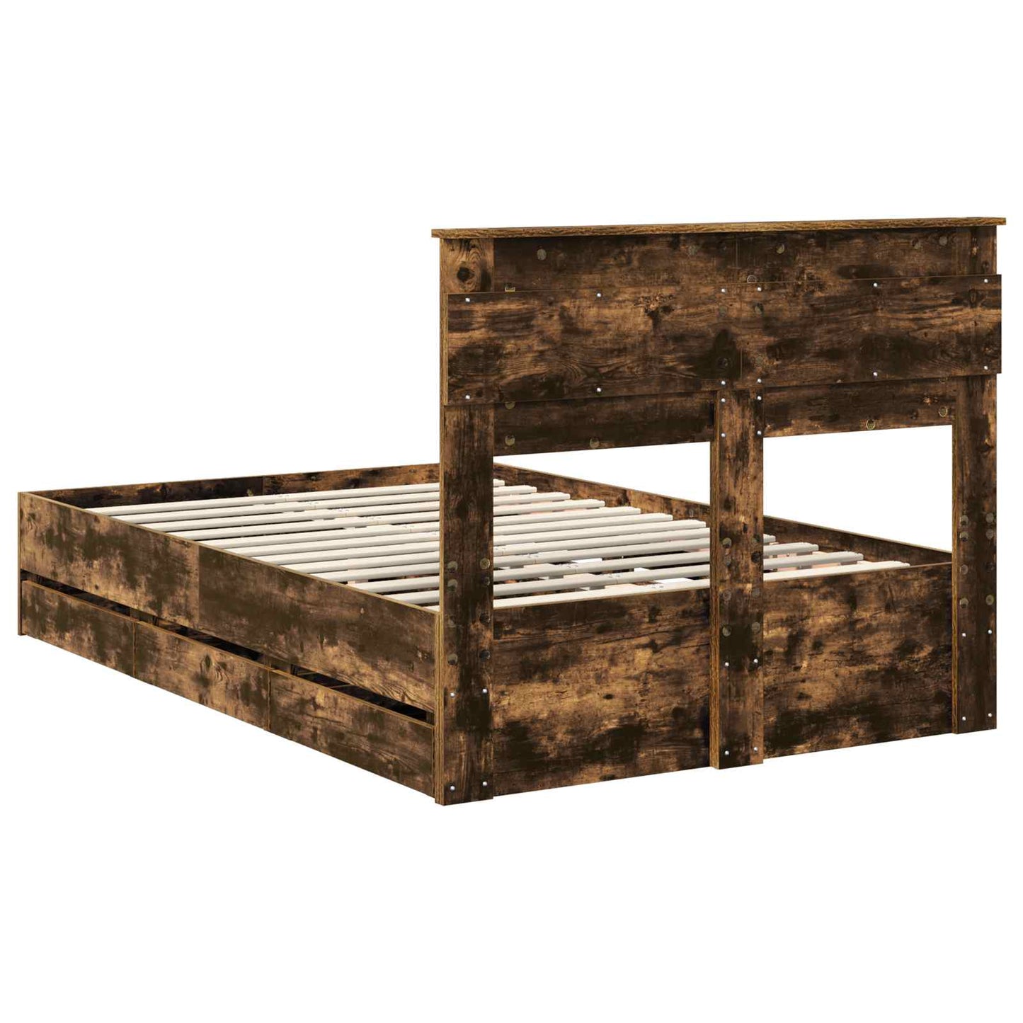 vidaXL Bed Frame with Drawer Smoked Oak 120 x 190 cm Engineer Wood