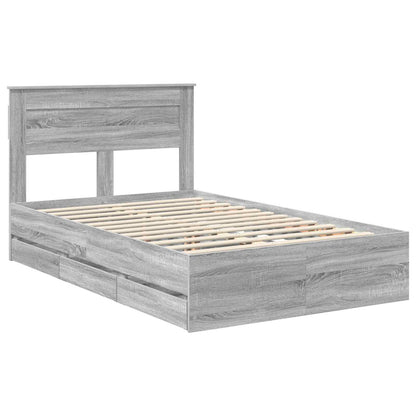 vidaXL Bed Frame with Drawer Grey Sonoma 120 x 190 cm Engineer Wood
