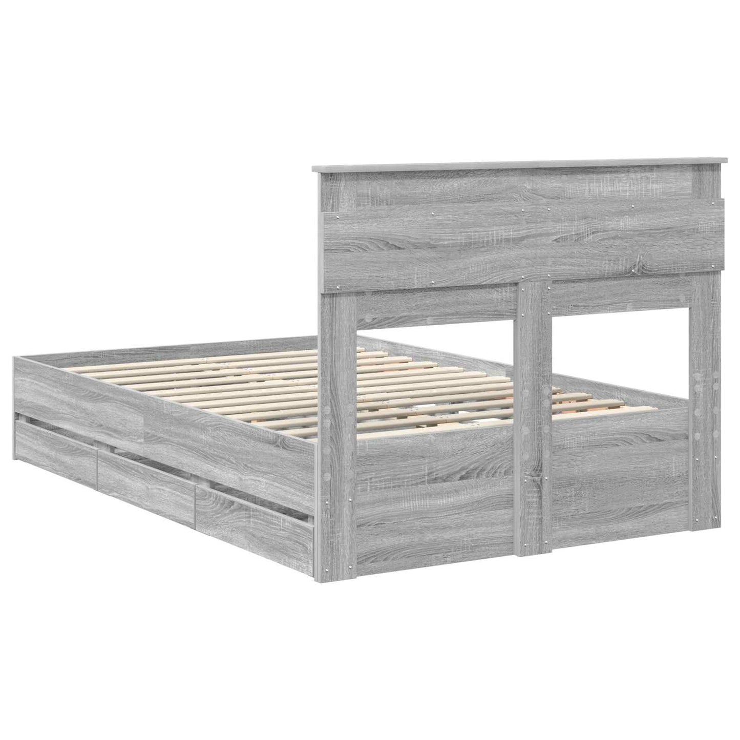 vidaXL Bed Frame with Drawer Grey Sonoma 120 x 190 cm Engineer Wood