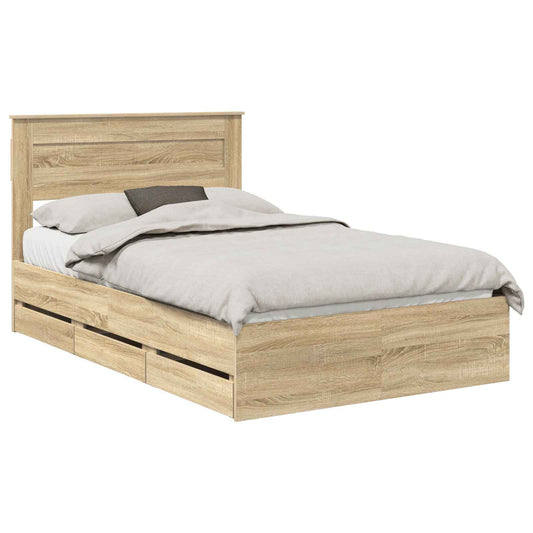 vidaXL Bed Frame with Drawer Sonoma Oak 120 x 200 cm Engineer Wood