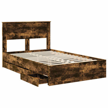 vidaXL Bed Frame with Drawer Smoked Oak 120 x 200 cm Engineer Wood