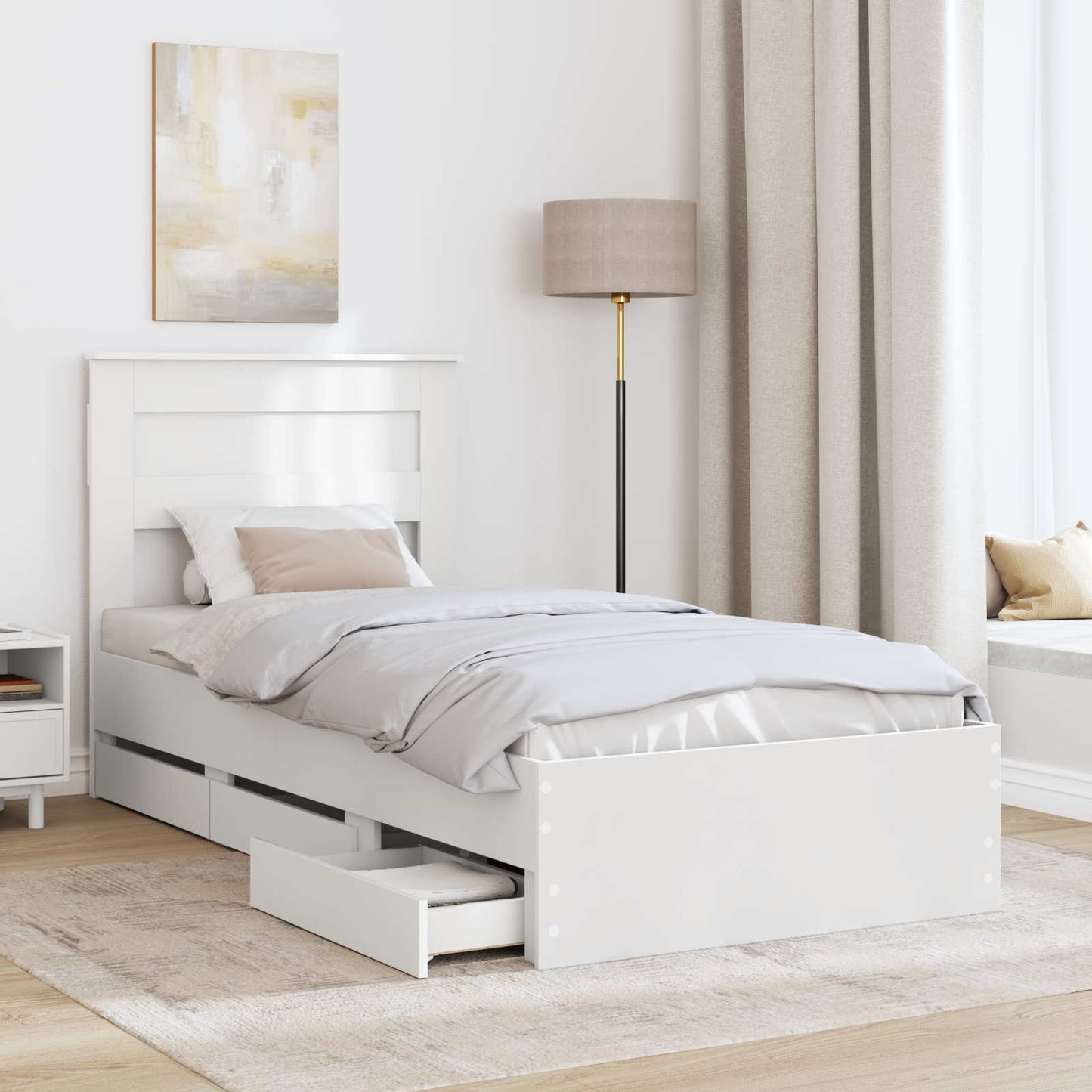 vidaXL Bed Frame with Drawer White 100 x 200 cm Engineer Wood