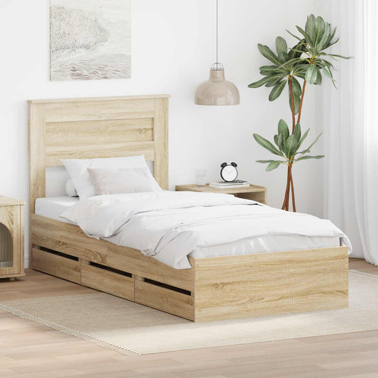 vidaXL Bed Frame with Drawer Sonoma Oak 100 x 200 cm Engineer Wood