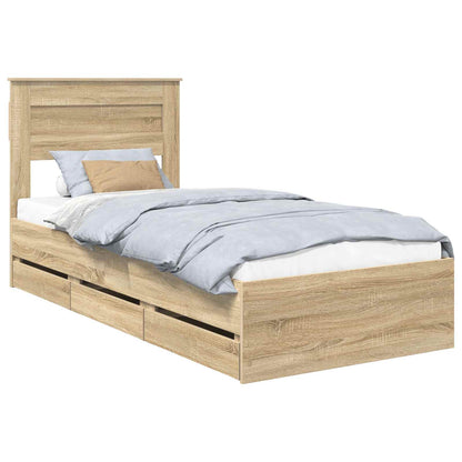 vidaXL Bed Frame with Drawer Sonoma Oak 100 x 200 cm Engineer Wood