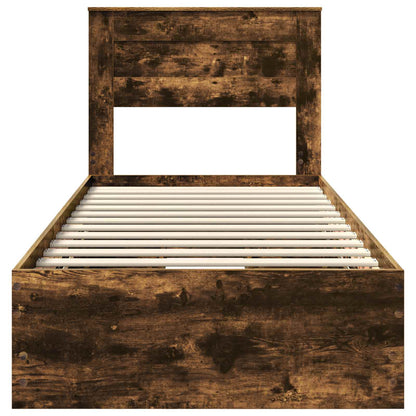 vidaXL Bed Frame with Drawer Smoked Oak 100 x 200 cm Engineer Wood