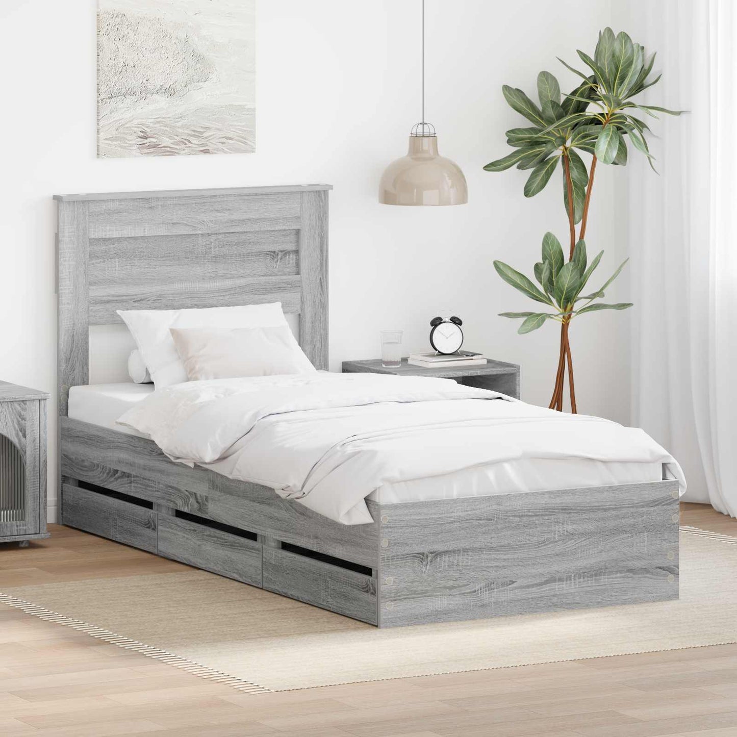vidaXL Bed Frame with Drawer Grey Sonoma 100 x 200 cm Engineer Wood
