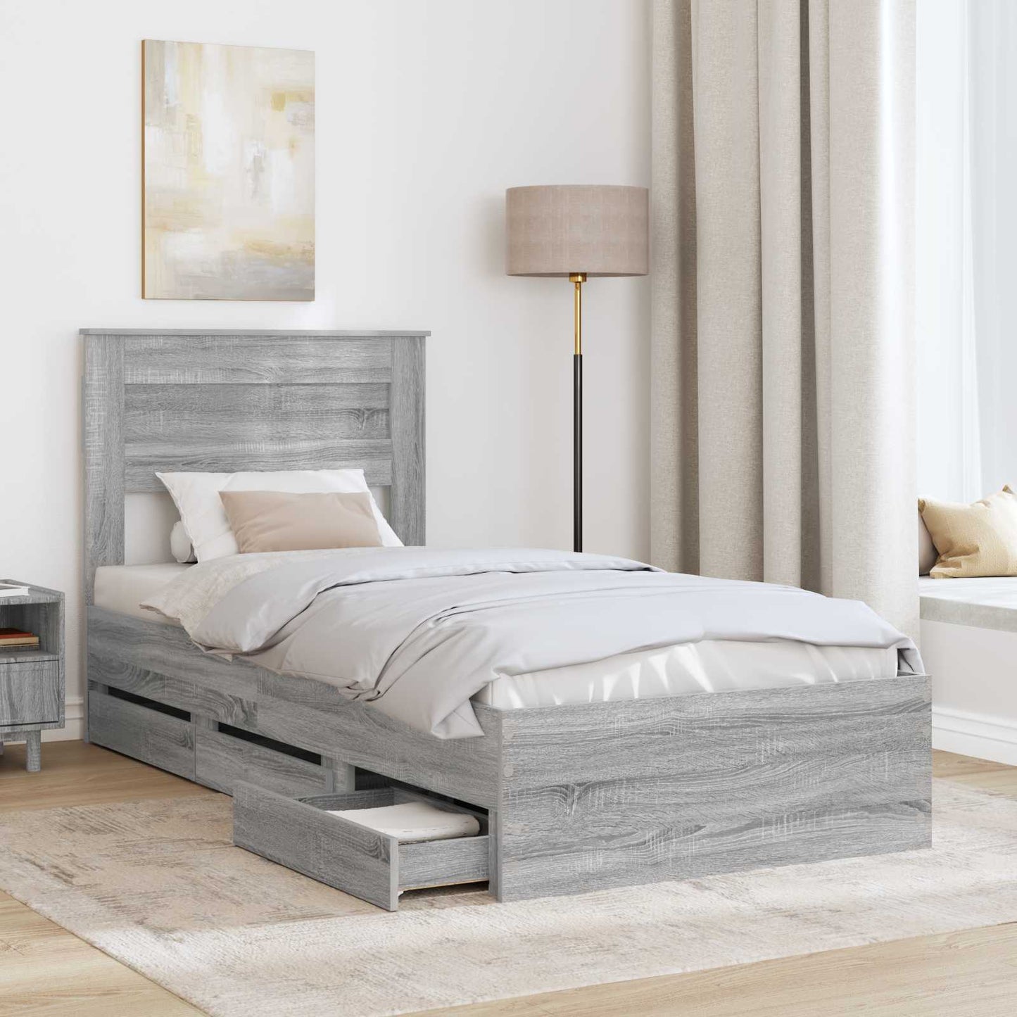 vidaXL Bed Frame with Drawer Grey Sonoma 100 x 200 cm Engineer Wood