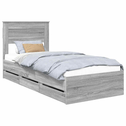 vidaXL Bed Frame with Drawer Grey Sonoma 100 x 200 cm Engineer Wood