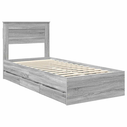 vidaXL Bed Frame with Drawer Grey Sonoma 100 x 200 cm Engineer Wood