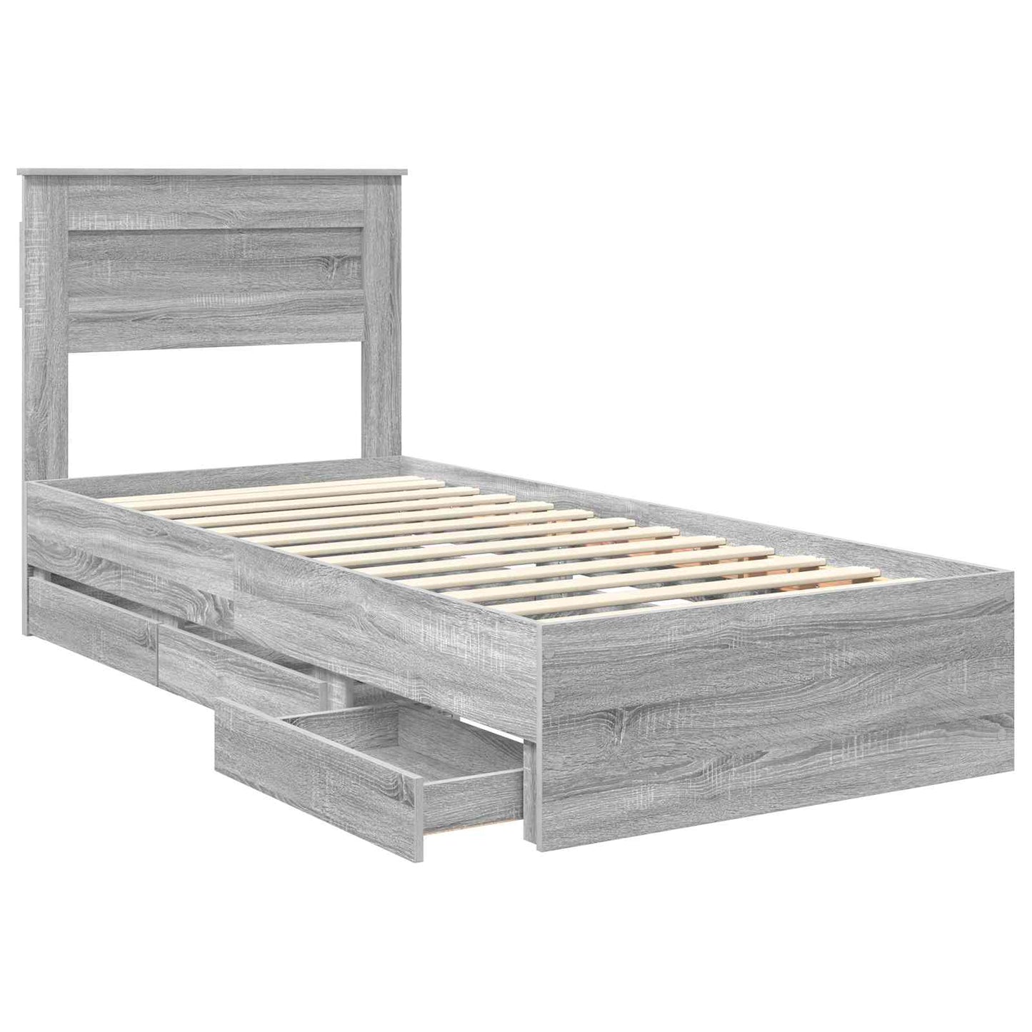 vidaXL Bed Frame with Drawer Grey Sonoma 100 x 200 cm Engineer Wood