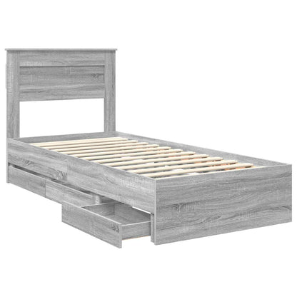 vidaXL Bed Frame with Drawer Grey Sonoma 100 x 200 cm Engineer Wood