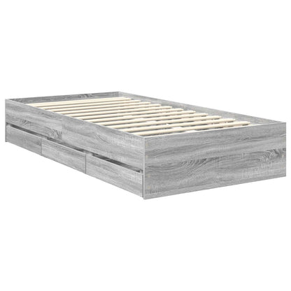 vidaXL Bed Frame with Drawer Grey Sonoma 100 x 200 cm Engineer Wood
