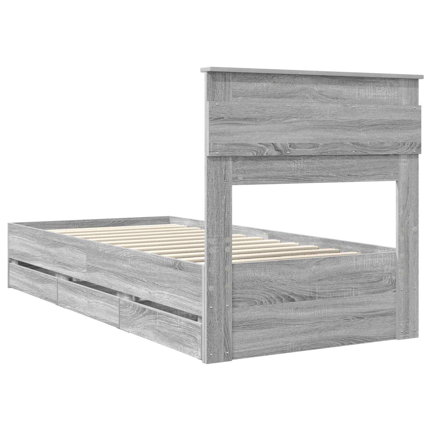 vidaXL Bed Frame with Drawer Grey Sonoma 100 x 200 cm Engineer Wood