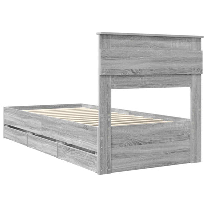 vidaXL Bed Frame with Drawer Grey Sonoma 100 x 200 cm Engineer Wood