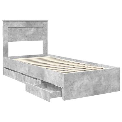 vidaXL Bed Frame with Drawer Concrete Grey 90 x 190 cm Engineer Wood