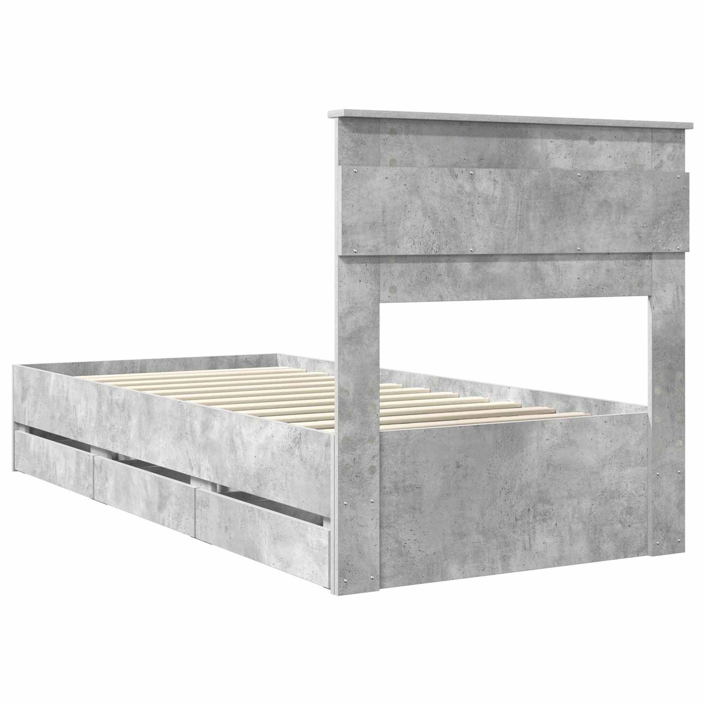 vidaXL Bed Frame with Drawer Concrete Grey 90 x 190 cm Engineer Wood