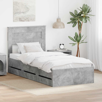 vidaXL Bed Frame with Drawer Concrete Grey 90 x 200 cm Engineer Wood