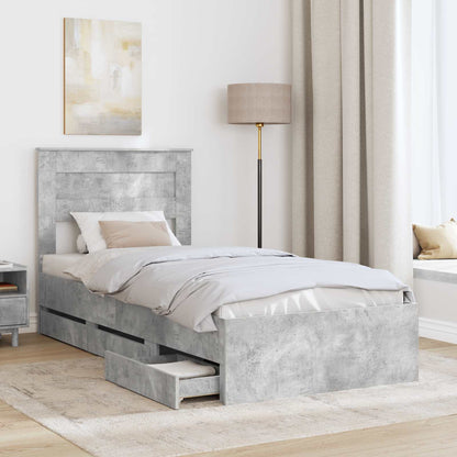 vidaXL Bed Frame with Drawer Concrete Grey 90 x 200 cm Engineer Wood