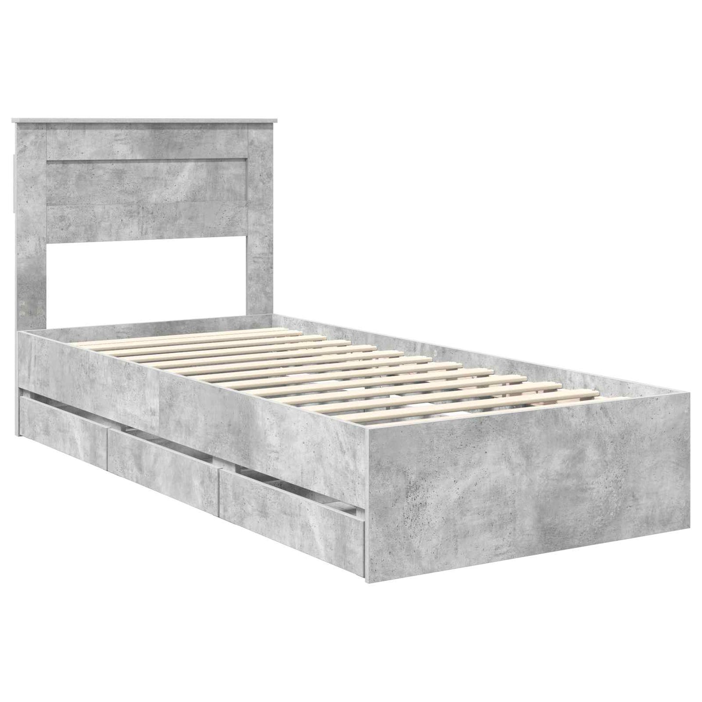 vidaXL Bed Frame with Drawer Concrete Grey 90 x 200 cm Engineer Wood