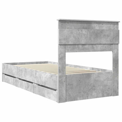 vidaXL Bed Frame with Drawer Concrete Grey 90 x 200 cm Engineer Wood
