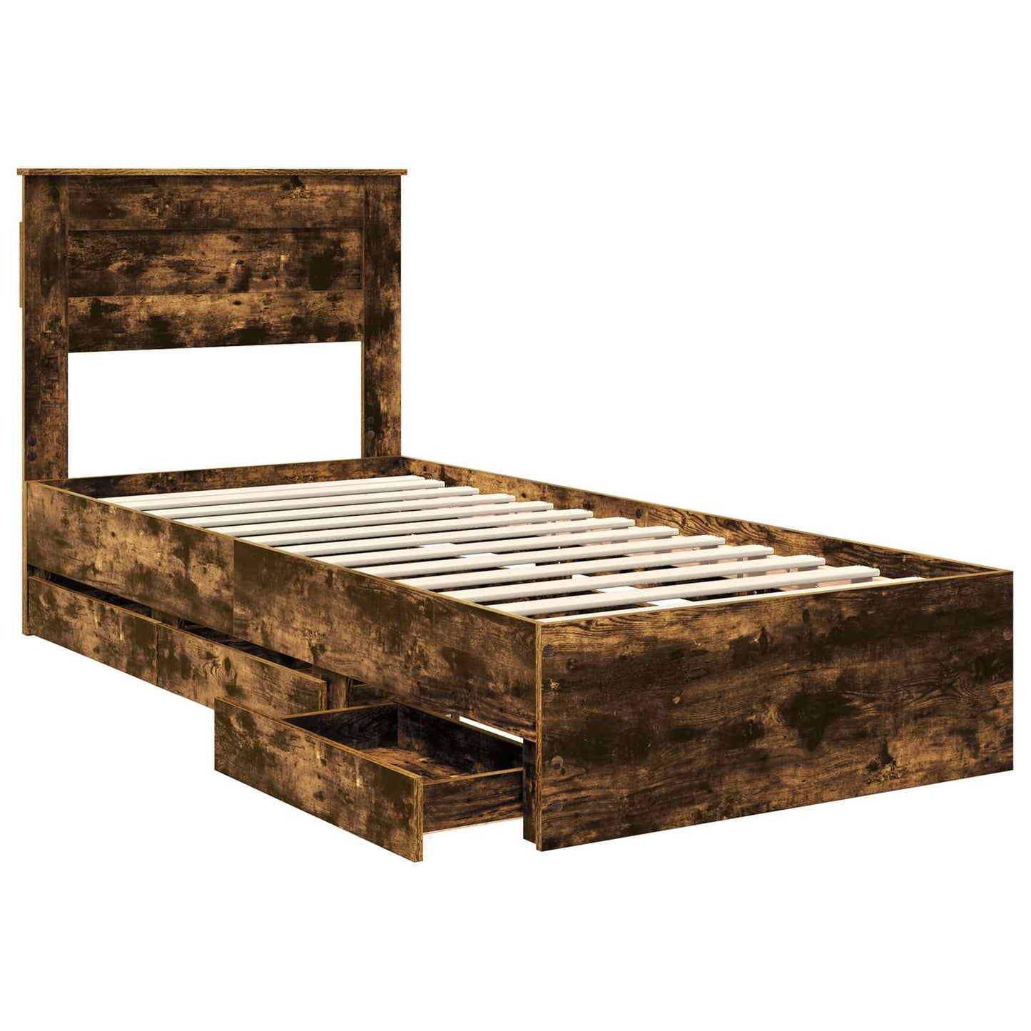 vidaXL Bed Frame with Drawer Smoked Oak 90 x 200 cm Engineer Wood