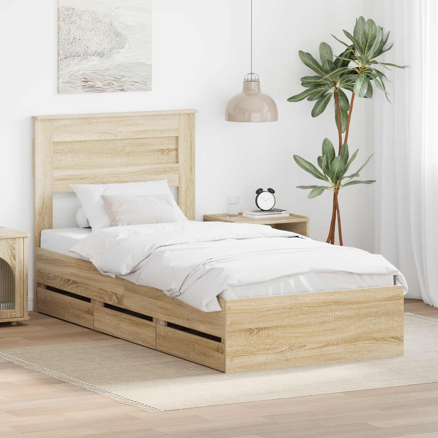 vidaXL Bed Frame with Drawer Sonoma Oak 75 x 190 cm Engineer Wood