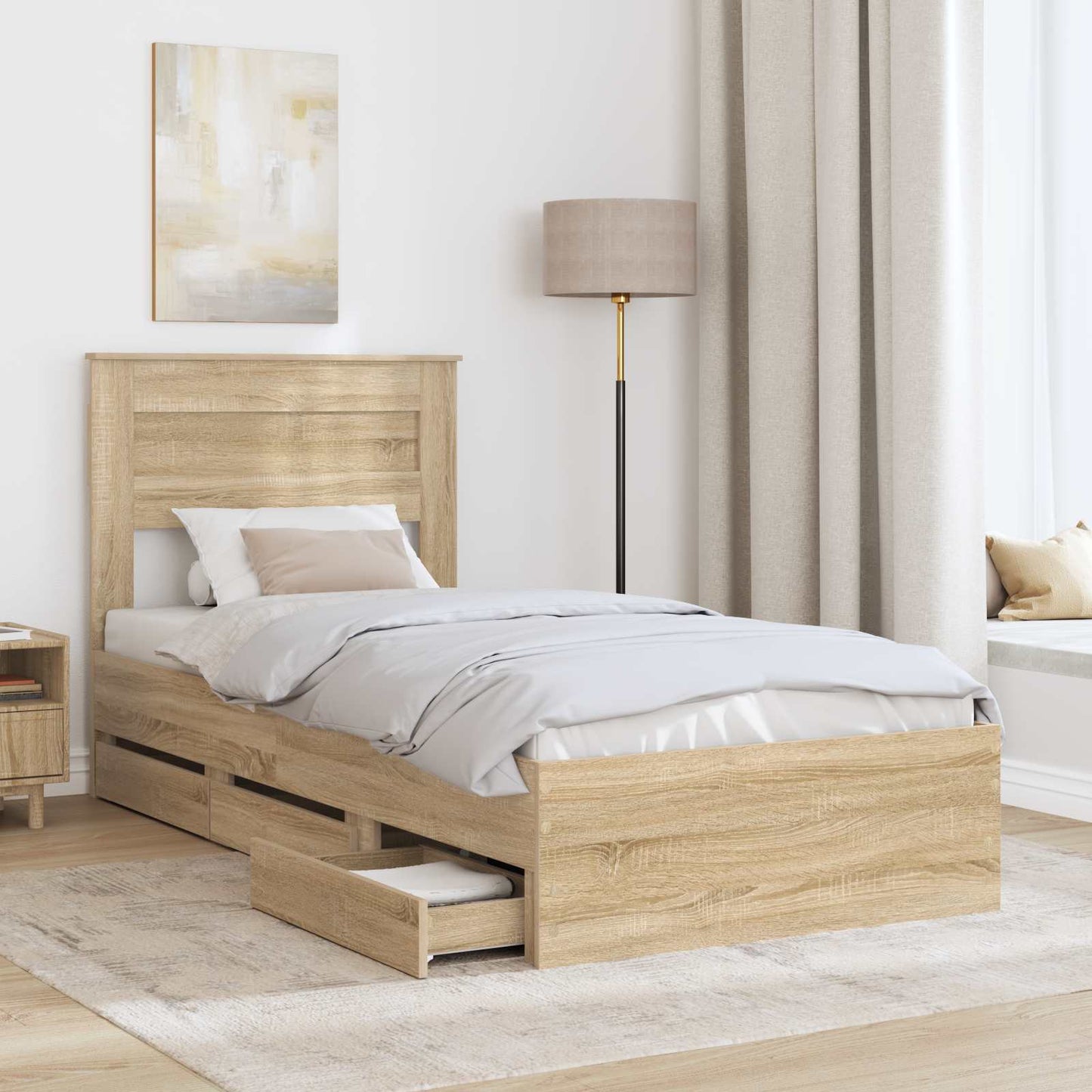 vidaXL Bed Frame with Drawer Sonoma Oak 75 x 190 cm Engineer Wood